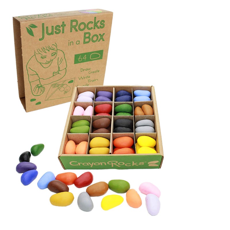 Crayon Rocks Just Rocks in a Box, 16 Colors, Tripod Grip Crayons Made For Handwriting Development in Kids and Toddlers, Fun & Educational, Creative Activity, 4 of Each Color - 64 Count - Image 1